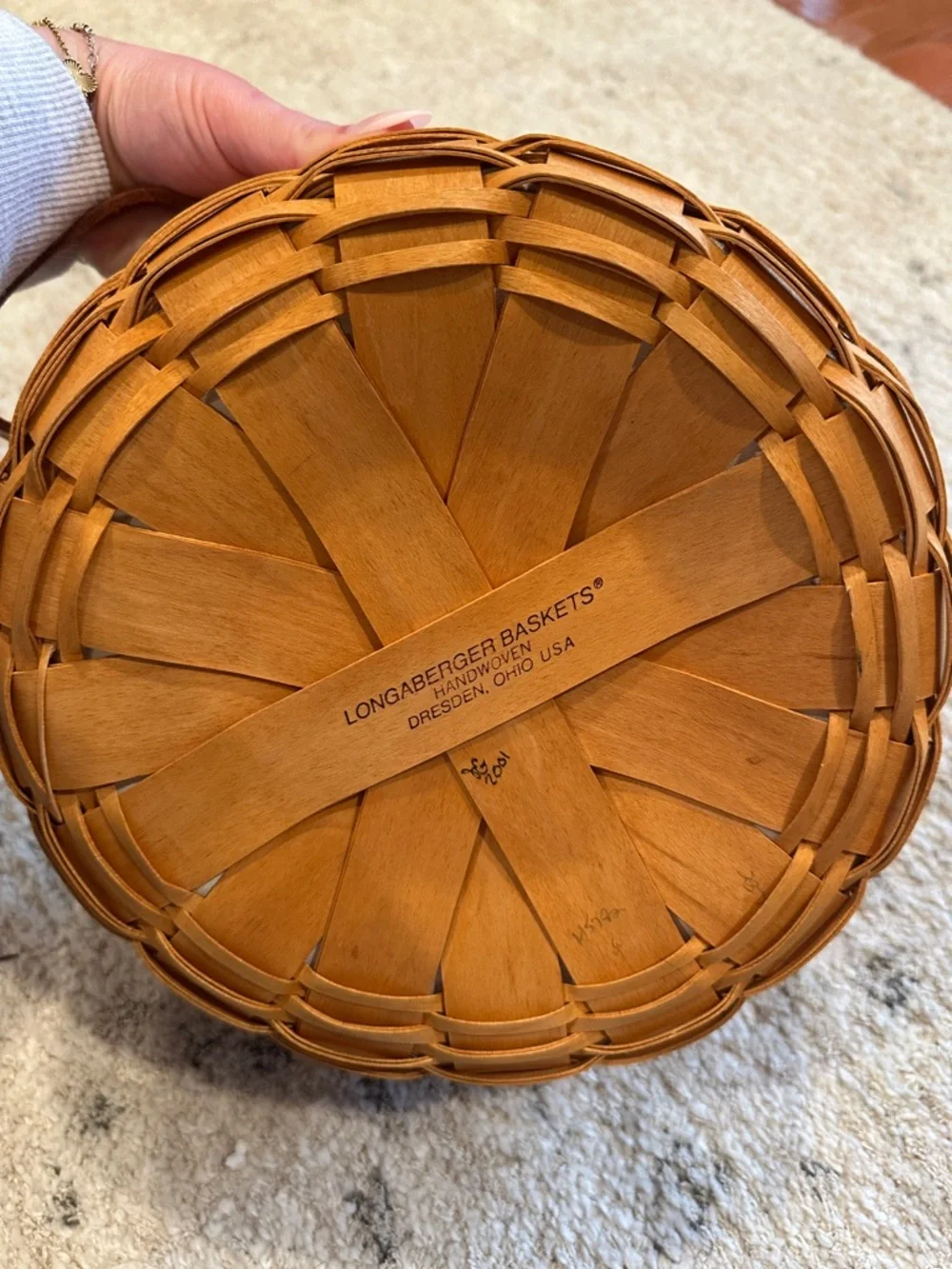 Longaberger Brown Woven Basket with Floral Liner